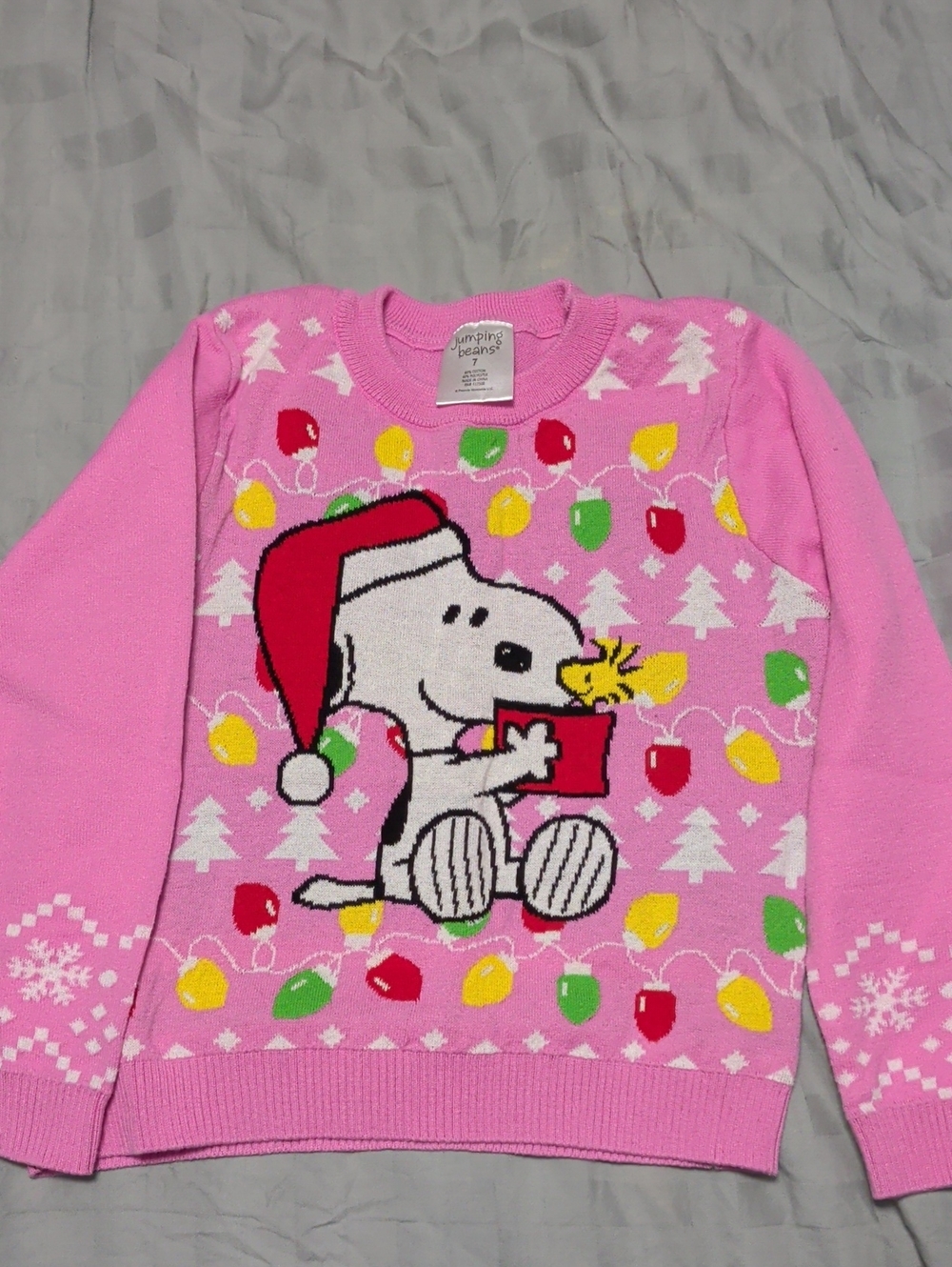 jumping beans Pink Snoopy & Woodstock Holiday Knit Sweater
